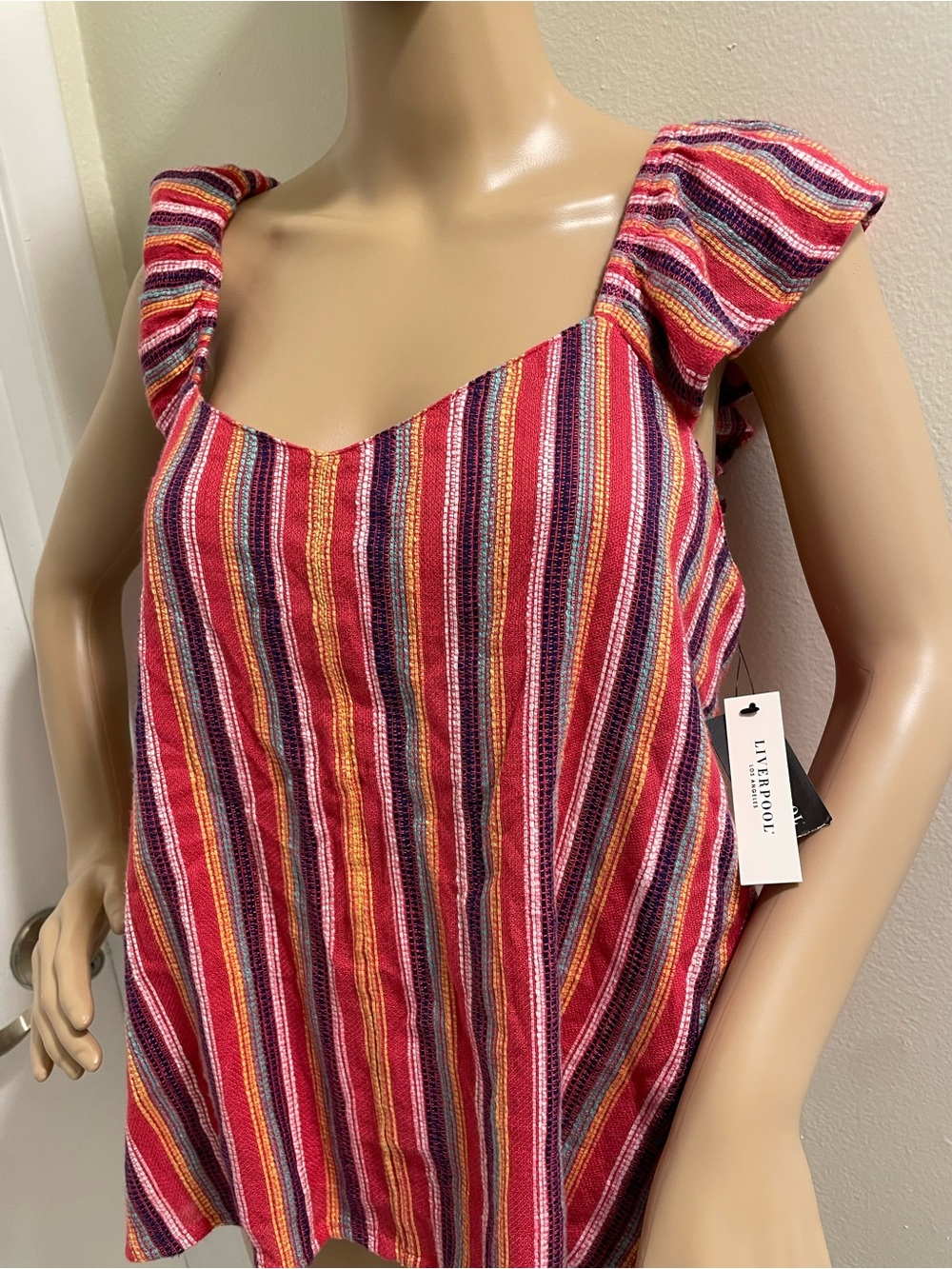 Liverpool Pink Multi-Striped Square Neck Camisole